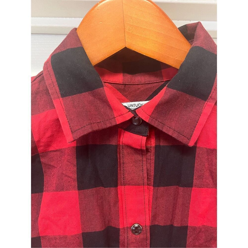 UNTUCKit Dylan Red & Black Buffalo Check Black Pearl Snap Button Down Shirt sz 0 - Picture 3 of 9